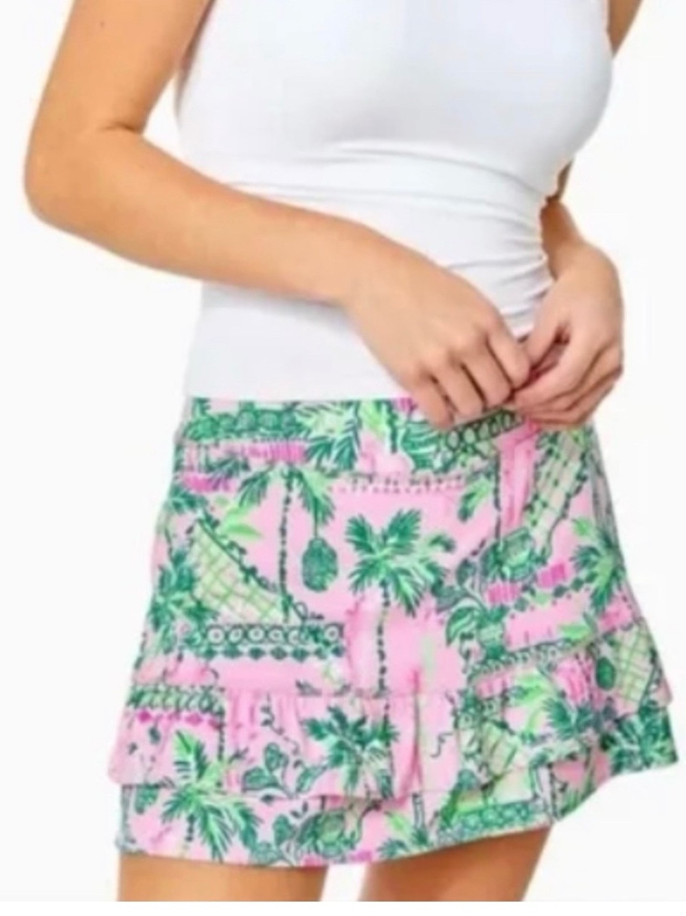 Like New Lilly Pulitzer Tropical Palm Print Tiered Mini Skort